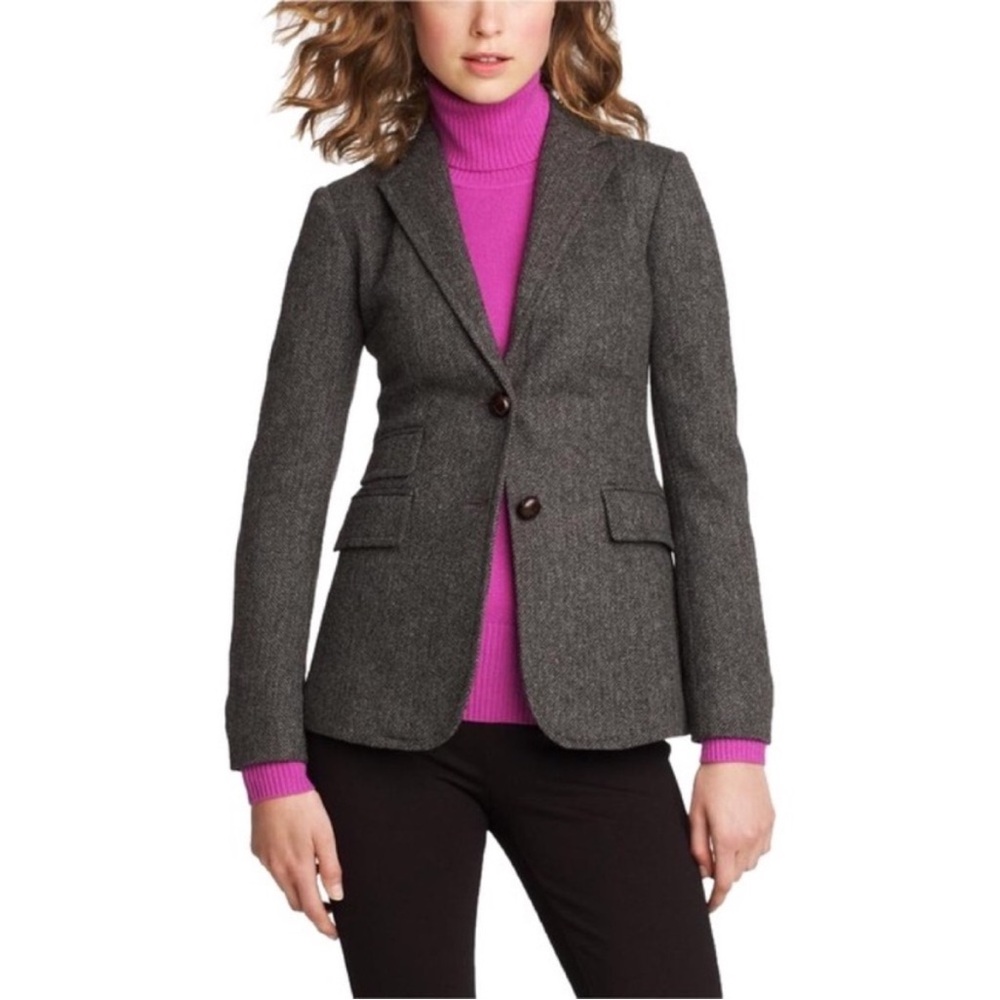 J. Crew • herringbone blazer jacket wool blend herringbone gray sz 4